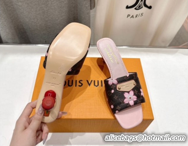 Perfect Louis Vuitton LV x TM Lily Heel Slides Sandal 5.5cm in Blossom Monogram Canvas with Bow 0712069