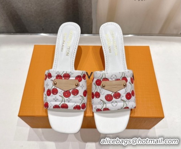 Sumptuous Louis Vuitton LV x TM Lily Heel Slides Sandal 5.5cm in Monogram Canvas with Bow White 0712070