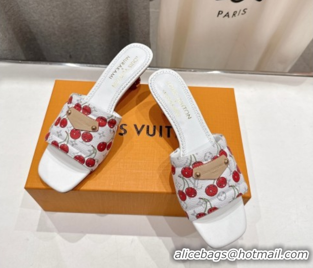 Sumptuous Louis Vuitton LV x TM Lily Heel Slides Sandal 5.5cm in Monogram Canvas with Bow White 0712070