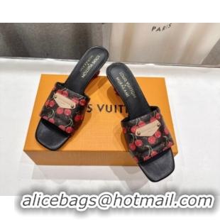 Best Price Louis Vuitton LV x TM Lily Heel Slides Sandal 5.5cm in Cherry Monogram Canvas with Bow 0712071