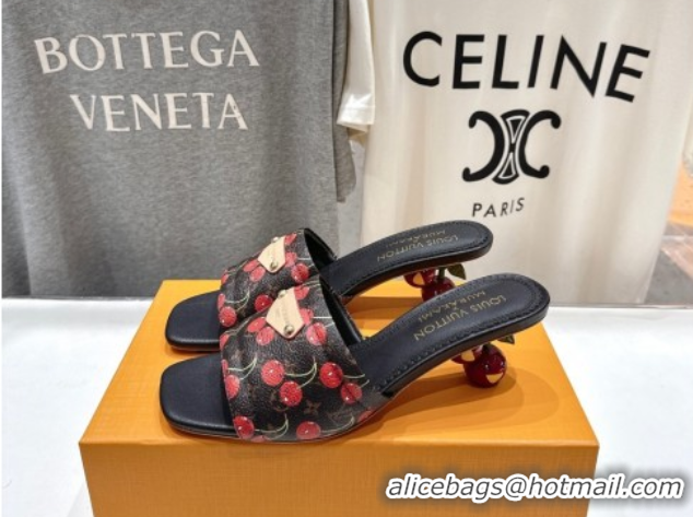 Best Price Louis Vuitton LV x TM Lily Heel Slides Sandal 5.5cm in Cherry Monogram Canvas with Bow 0712071
