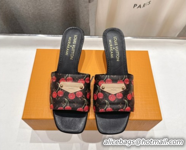 Best Price Louis Vuitton LV x TM Lily Heel Slides Sandal 5.5cm in Cherry Monogram Canvas with Bow 0712071