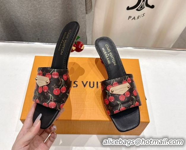 Best Price Louis Vuitton LV x TM Lily Heel Slides Sandal 5.5cm in Cherry Monogram Canvas with Bow 0712071