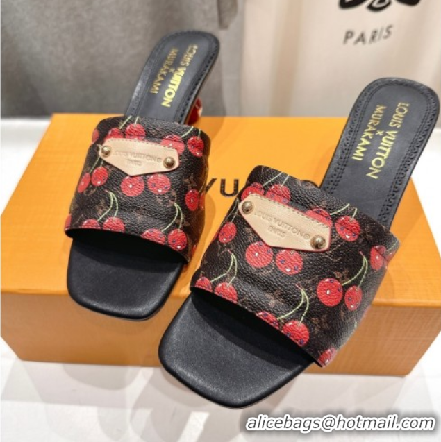 Best Price Louis Vuitton LV x TM Lily Heel Slides Sandal 5.5cm in Cherry Monogram Canvas with Bow 0712071