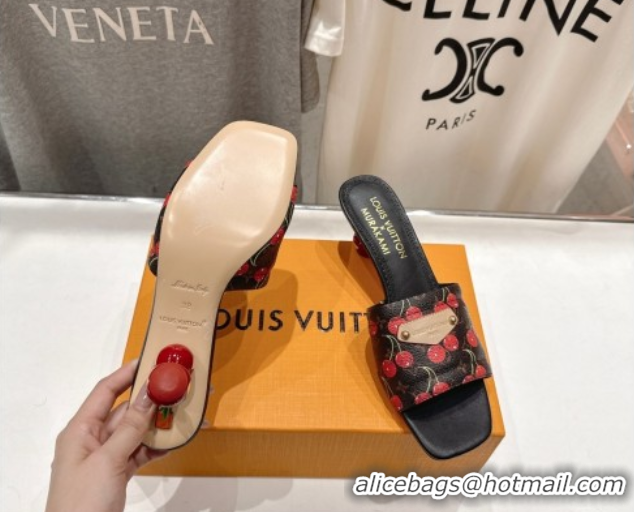 Best Price Louis Vuitton LV x TM Lily Heel Slides Sandal 5.5cm in Cherry Monogram Canvas with Bow 0712071