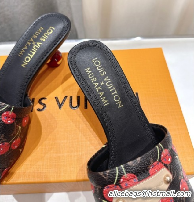 Best Price Louis Vuitton LV x TM Lily Heel Slides Sandal 5.5cm in Cherry Monogram Canvas with Bow 0712071