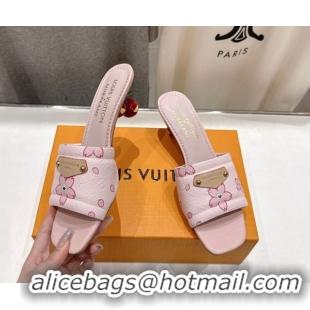 Famous Louis Vuitton LV x TM Lily Heel Slides Sandal 5.5cm in Blossom Leather with Bow Pink 0712072