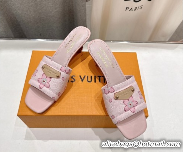 Famous Louis Vuitton LV x TM Lily Heel Slides Sandal 5.5cm in Blossom Leather with Bow Pink 0712072
