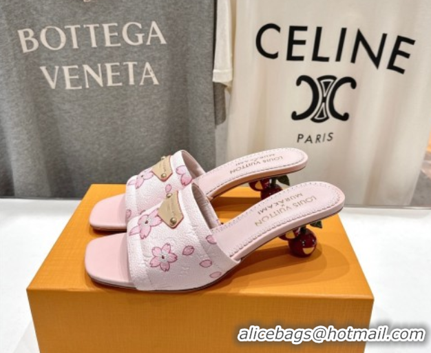 Famous Louis Vuitton LV x TM Lily Heel Slides Sandal 5.5cm in Blossom Leather with Bow Pink 0712072