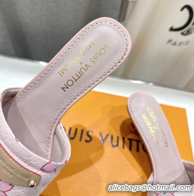 Famous Louis Vuitton LV x TM Lily Heel Slides Sandal 5.5cm in Blossom Leather with Bow Pink 0712072