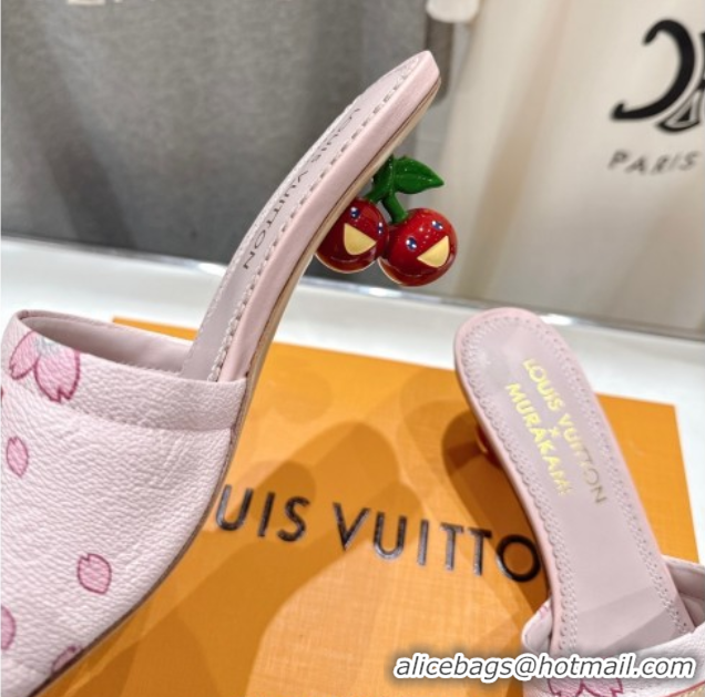 Famous Louis Vuitton LV x TM Lily Heel Slides Sandal 5.5cm in Blossom Leather with Bow Pink 0712072