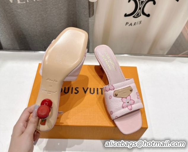 Famous Louis Vuitton LV x TM Lily Heel Slides Sandal 5.5cm in Blossom Leather with Bow Pink 0712072