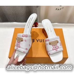 Charming Louis Vuitton LV x TM Lily Heel Slides Sandal 5.5cm in Blossom Leather with Bow White 0712075