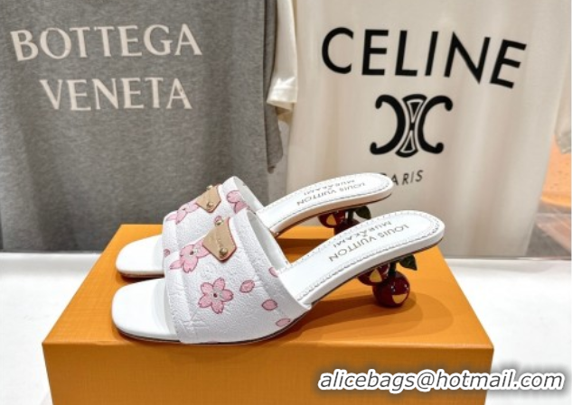 Charming Louis Vuitton LV x TM Lily Heel Slides Sandal 5.5cm in Blossom Leather with Bow White 0712075