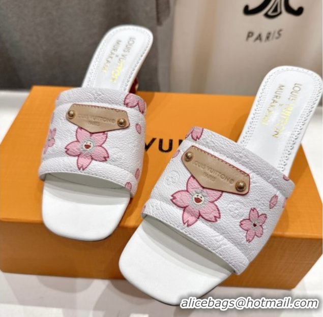 Charming Louis Vuitton LV x TM Lily Heel Slides Sandal 5.5cm in Blossom Leather with Bow White 0712075