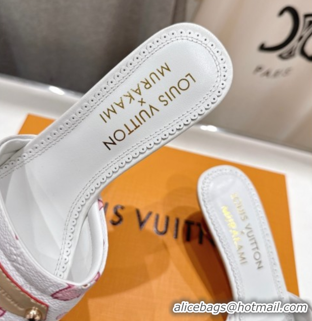 Charming Louis Vuitton LV x TM Lily Heel Slides Sandal 5.5cm in Blossom Leather with Bow White 0712075