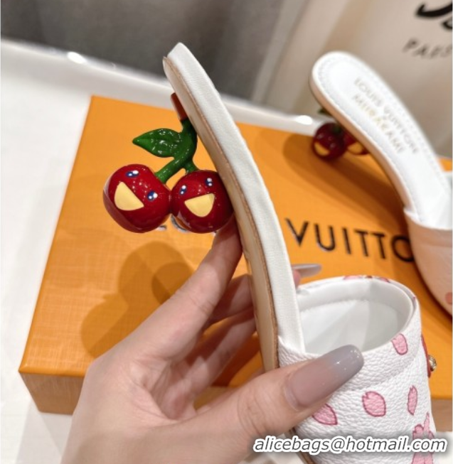 Charming Louis Vuitton LV x TM Lily Heel Slides Sandal 5.5cm in Blossom Leather with Bow White 0712075