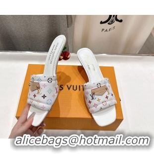 Duplicate Louis Vuitton LV x TM Lily Heel Slides Sandal 5.5cm with Bow White/Multicolor 0712065