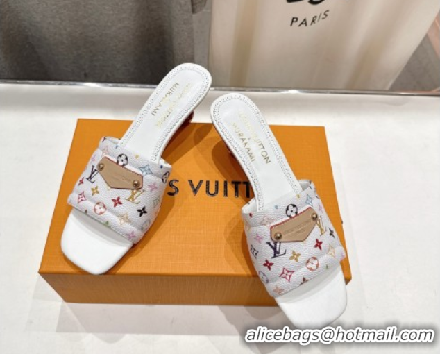 Duplicate Louis Vuitton LV x TM Lily Heel Slides Sandal 5.5cm with Bow White/Multicolor 0712065