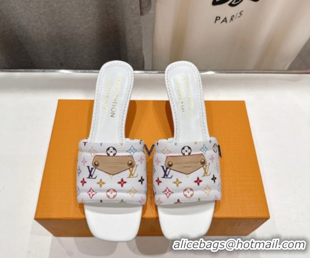 Duplicate Louis Vuitton LV x TM Lily Heel Slides Sandal 5.5cm with Bow White/Multicolor 0712065