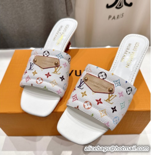 Duplicate Louis Vuitton LV x TM Lily Heel Slides Sandal 5.5cm with Bow White/Multicolor 0712065