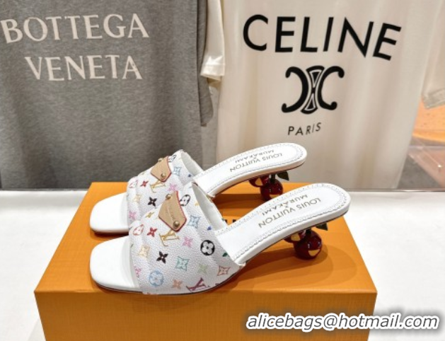 Duplicate Louis Vuitton LV x TM Lily Heel Slides Sandal 5.5cm with Bow White/Multicolor 0712065