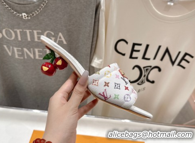 Duplicate Louis Vuitton LV x TM Lily Heel Slides Sandal 5.5cm with Bow White/Multicolor 0712065