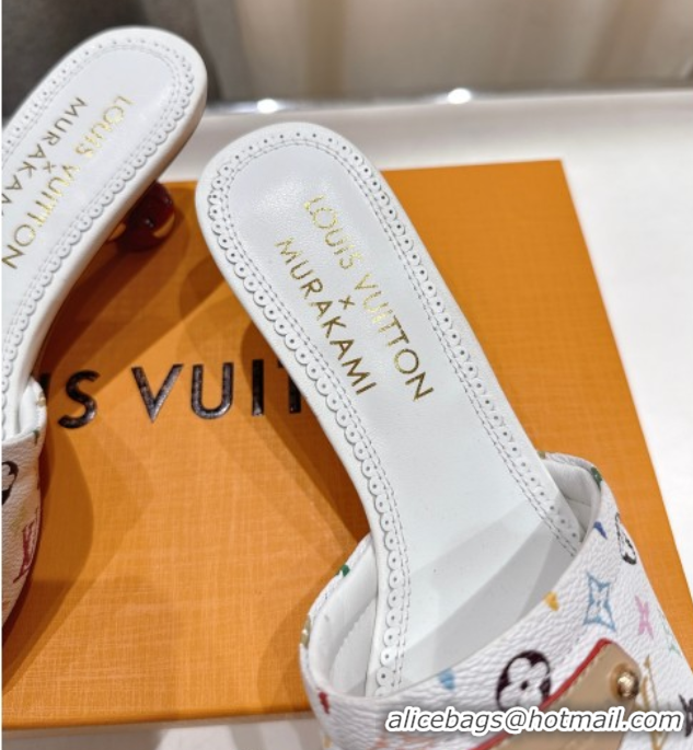 Duplicate Louis Vuitton LV x TM Lily Heel Slides Sandal 5.5cm with Bow White/Multicolor 0712065