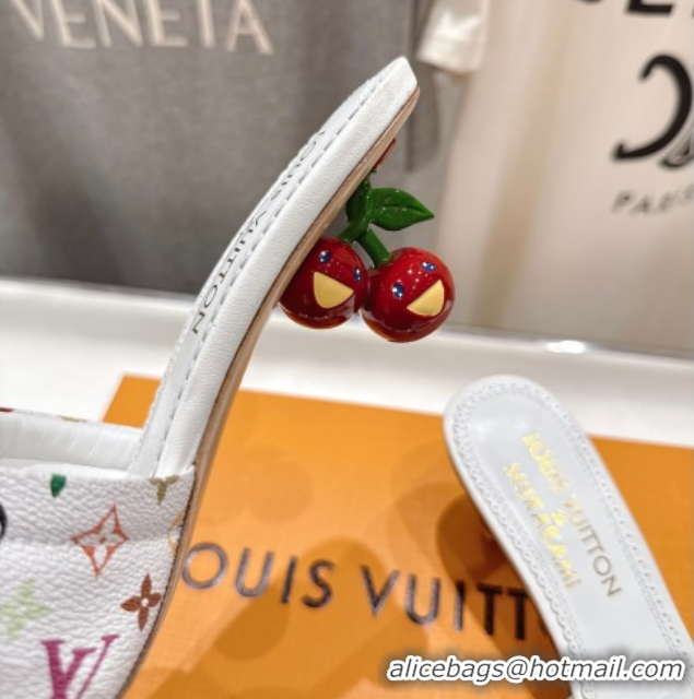 Duplicate Louis Vuitton LV x TM Lily Heel Slides Sandal 5.5cm with Bow White/Multicolor 0712065