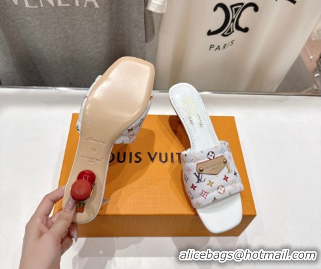 Duplicate Louis Vuitton LV x TM Lily Heel Slides Sandal 5.5cm with Bow White/Multicolor 0712065