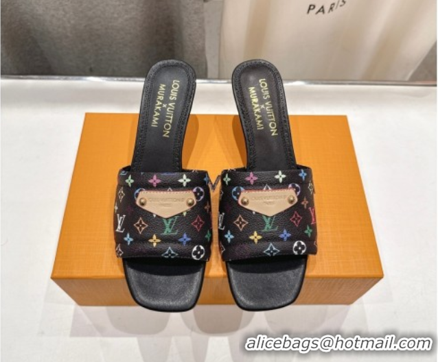 Good Product Louis Vuitton LV x TM Lily Heel Slides Sandal 5.5cm with Bow Black/Multicolor 0712066