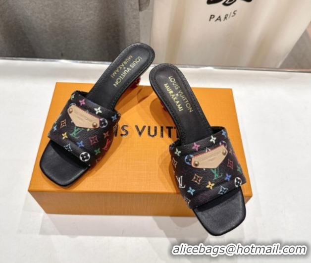 Good Product Louis Vuitton LV x TM Lily Heel Slides Sandal 5.5cm with Bow Black/Multicolor 0712066