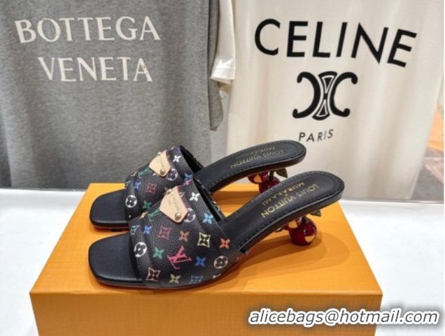 Good Product Louis Vuitton LV x TM Lily Heel Slides Sandal 5.5cm with Bow Black/Multicolor 0712066
