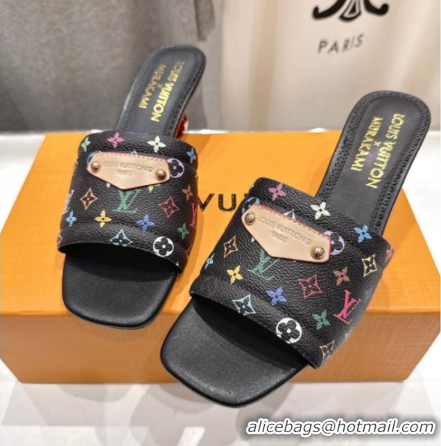 Good Product Louis Vuitton LV x TM Lily Heel Slides Sandal 5.5cm with Bow Black/Multicolor 0712066