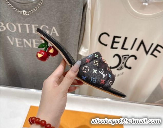 Good Product Louis Vuitton LV x TM Lily Heel Slides Sandal 5.5cm with Bow Black/Multicolor 0712066