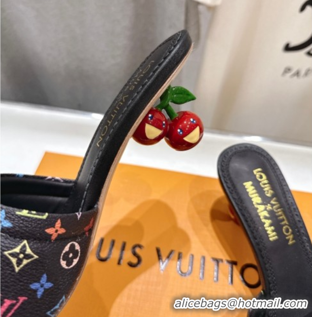 Good Product Louis Vuitton LV x TM Lily Heel Slides Sandal 5.5cm with Bow Black/Multicolor 0712066