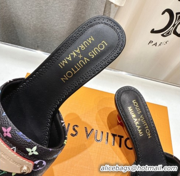 Good Product Louis Vuitton LV x TM Lily Heel Slides Sandal 5.5cm with Bow Black/Multicolor 0712066