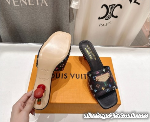 Good Product Louis Vuitton LV x TM Lily Heel Slides Sandal 5.5cm with Bow Black/Multicolor 0712066