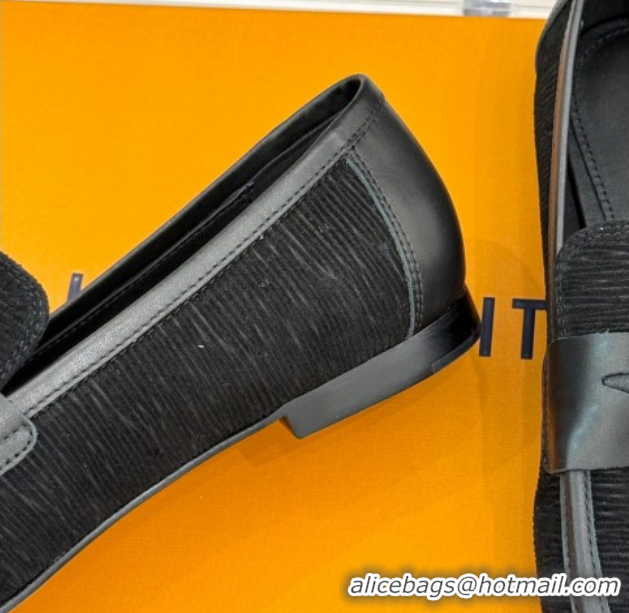 Shop Duplicate Louis Vuitton Soho Flat Loafers in Epi Suede Black 2025 1AGZTY