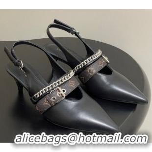 Big Discount Louis Vuitton LV Vibe Slingback Pumps 5.5cm in Calf Leather with Chain Black 2025 1AHL15
