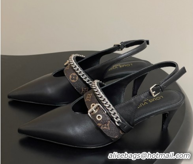 Big Discount Louis Vuitton LV Vibe Slingback Pumps 5.5cm in Calf Leather with Chain Black 2025 1AHL15