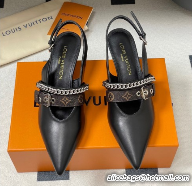 Big Discount Louis Vuitton LV Vibe Slingback Pumps 5.5cm in Calf Leather with Chain Black 2025 1AHL15