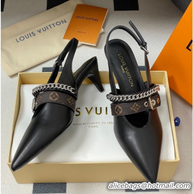 Big Discount Louis Vuitton LV Vibe Slingback Pumps 5.5cm in Calf Leather with Chain Black 2025 1AHL15