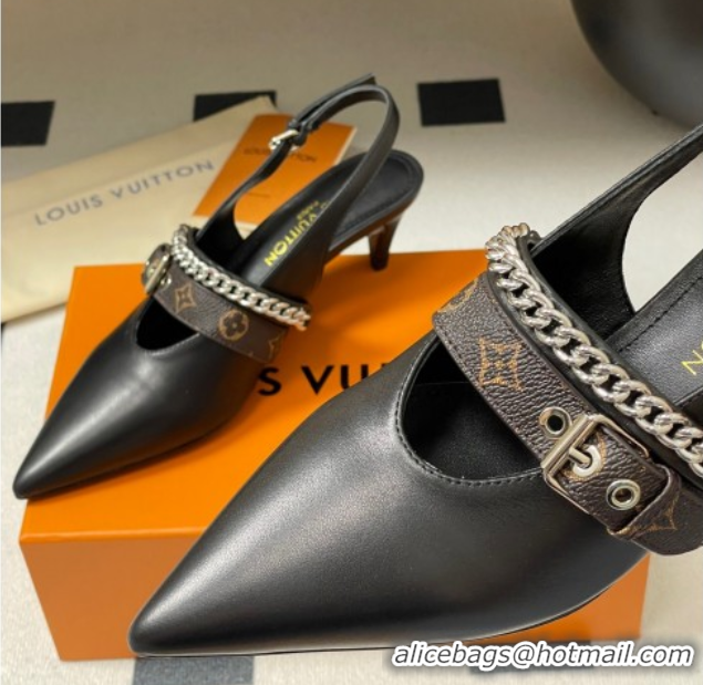 Big Discount Louis Vuitton LV Vibe Slingback Pumps 5.5cm in Calf Leather with Chain Black 2025 1AHL15