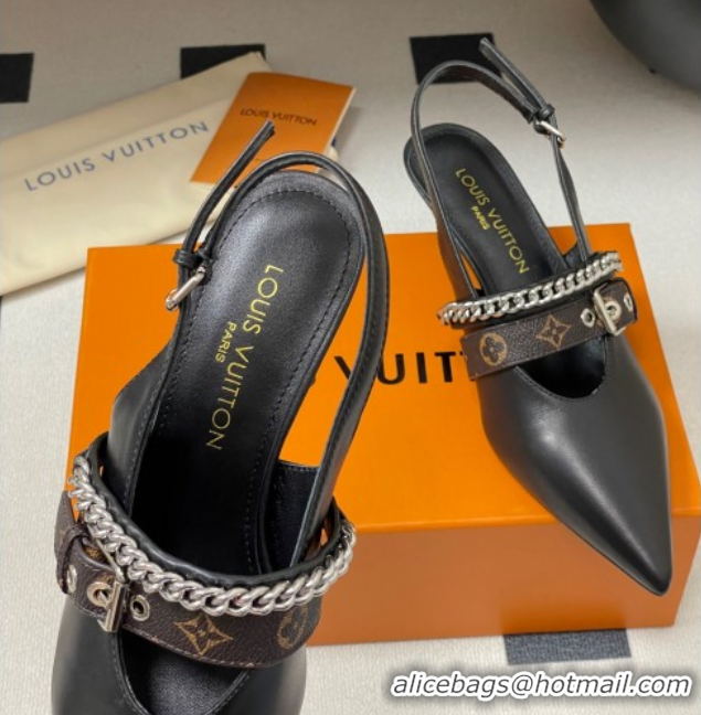 Big Discount Louis Vuitton LV Vibe Slingback Pumps 5.5cm in Calf Leather with Chain Black 2025 1AHL15