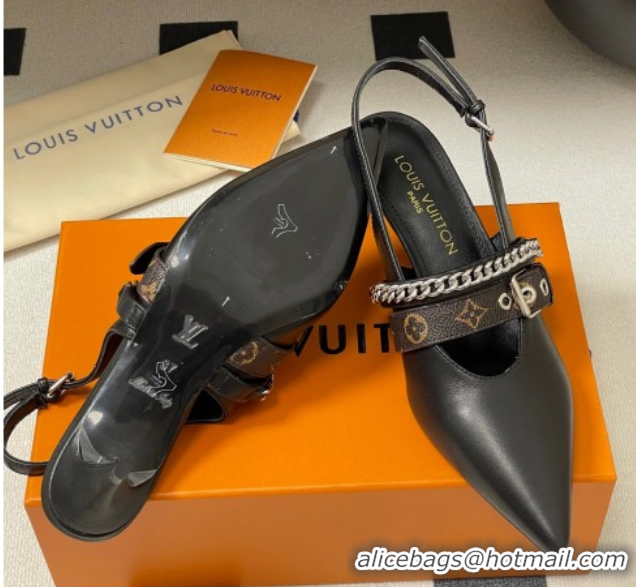 Big Discount Louis Vuitton LV Vibe Slingback Pumps 5.5cm in Calf Leather with Chain Black 2025 1AHL15