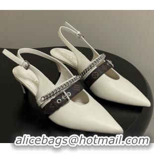 Cheap Price Louis Vuitton LV Vibe Slingback Pumps 5.5cm in Calf Leather with Chain White 2025 1AHL15 