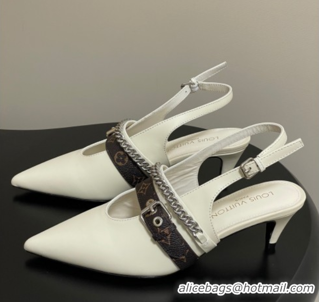 Cheap Price Louis Vuitton LV Vibe Slingback Pumps 5.5cm in Calf Leather with Chain White 2025 1AHL15 