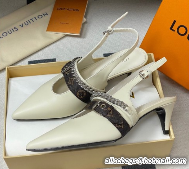 Cheap Price Louis Vuitton LV Vibe Slingback Pumps 5.5cm in Calf Leather with Chain White 2025 1AHL15 
