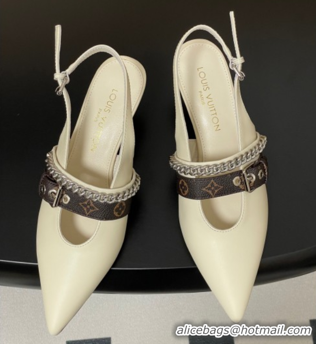 Cheap Price Louis Vuitton LV Vibe Slingback Pumps 5.5cm in Calf Leather with Chain White 2025 1AHL15 